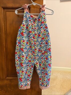 Baby Boden Floral Overalls with Polka Dot Lining and heart pockets - 12-18 month